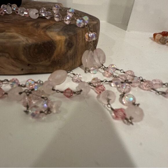 Sterling Silver Rose Quartz Czech Fire Polished Beaded Artisan Necklace 925 - Picture 4 of 5